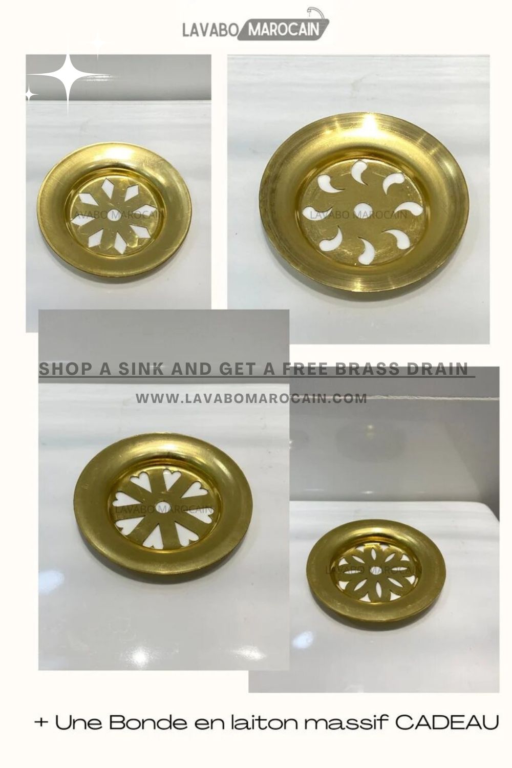 Handmade Moroccan Ceramic Sink Brass rim #99